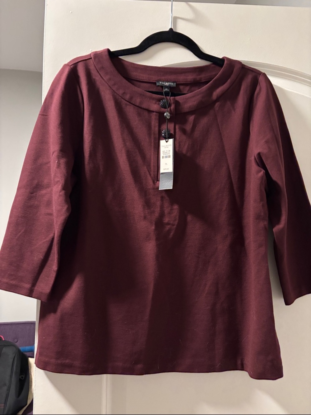 Talbots Girls' Long-Sleeve Burgundy Top with Crewneck